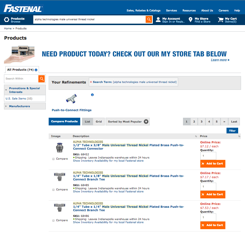 Fastenal makes it easy to compare products by industrial pricing and specifications on its website.