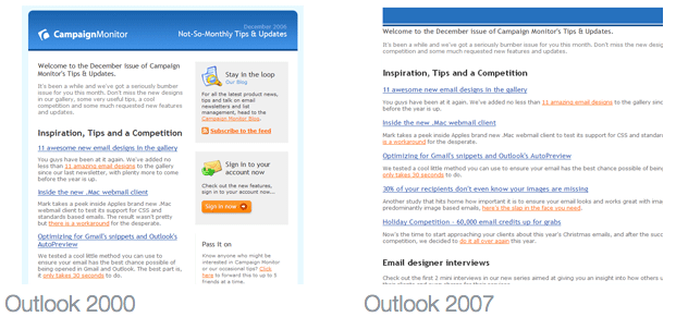 Outlook Email Rendering Comparison